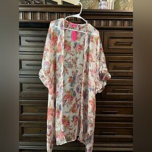Betsey Johnson Floral Kimono Jacket - Pink and White